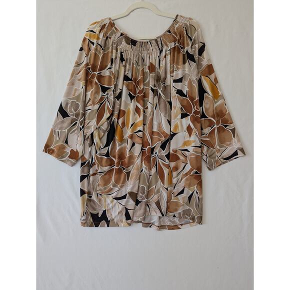 Susan Garver Womens Brown Tan Floral Blouse 3X Lightweight Flowy Half Sleeves - Picture 3 of 8